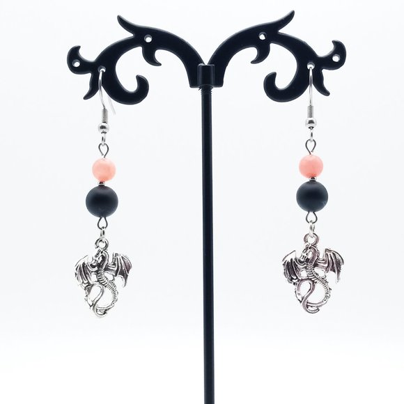 Dragon Quartz Agate Healing Chakra Gemstone Dangle Drop Earrings Handmade - Picture 3 of 6